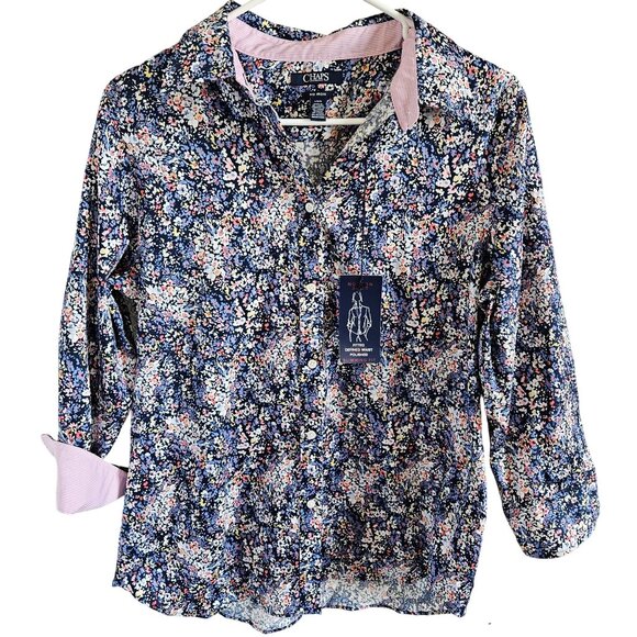 Chaps Woman Floral No Iron Shirt SZ L NWT Slimming  Defined Waist Fitted Preppy - Picture 1 of 9